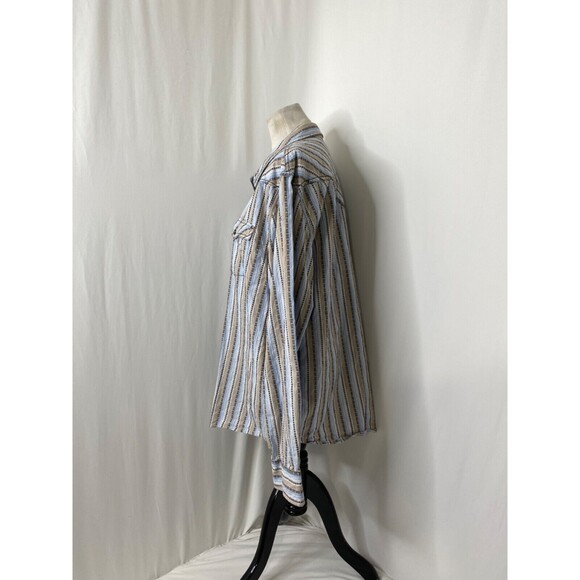 Cody James Mens Western Pearl Snap Shirt Blue and Tan Striped Cowboy Size XXL - Picture 9 of 13